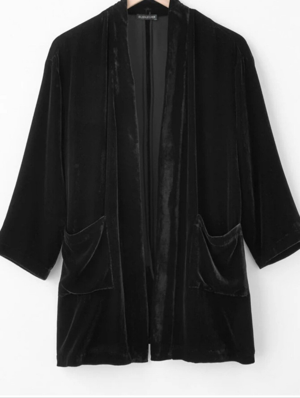 Eileen Fisher Black Velvet Open Front Kimono Cardigan Size Large
